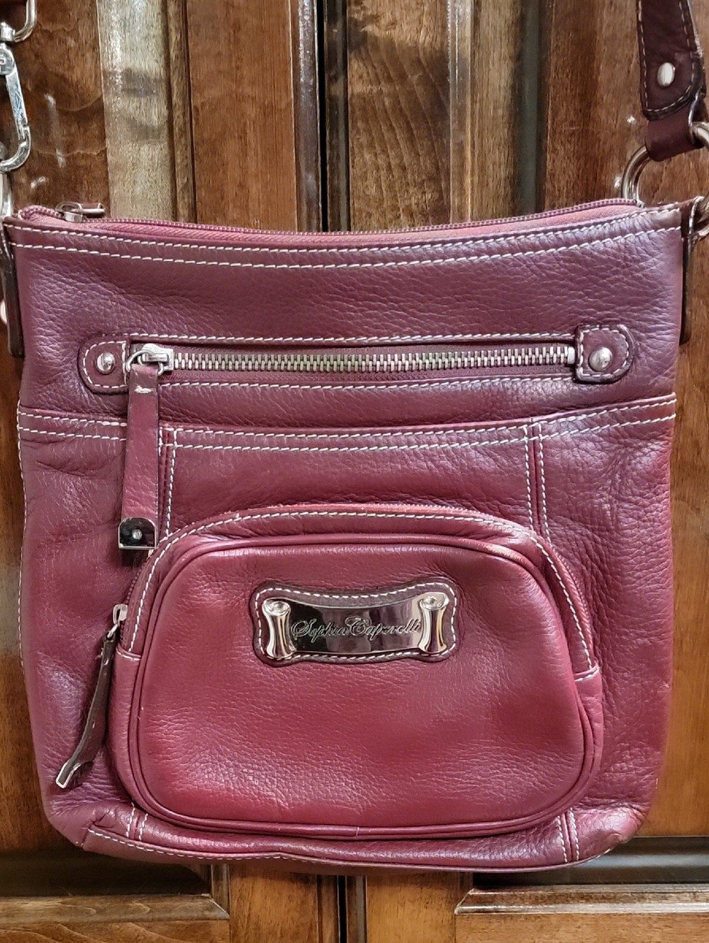 Sophia Caperelli Women's Crossbody Leather Bag in Deep Berry -